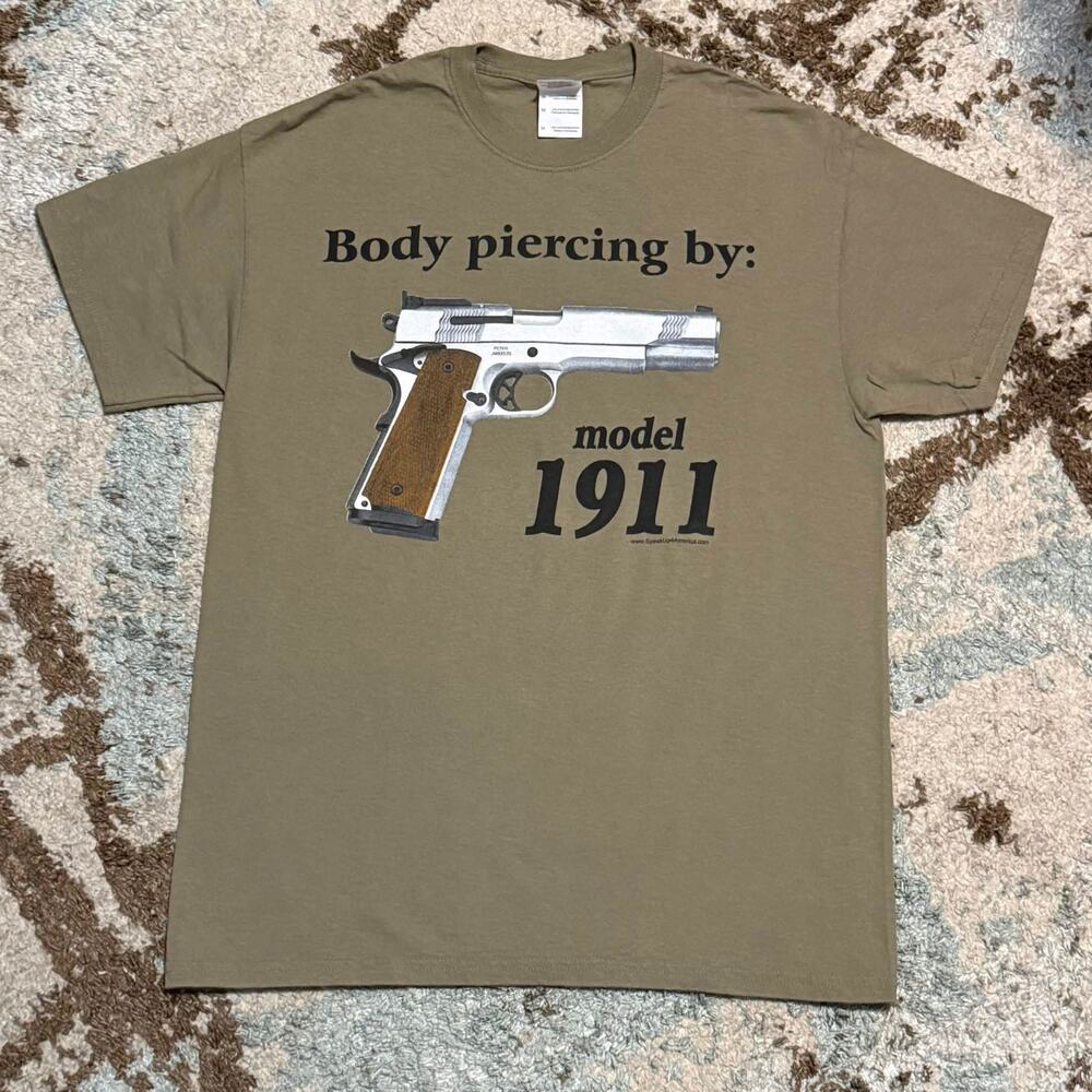Body Piercing By Model 1911 Gun Humor Shirt Size Medium M1911 Smith & Wesson